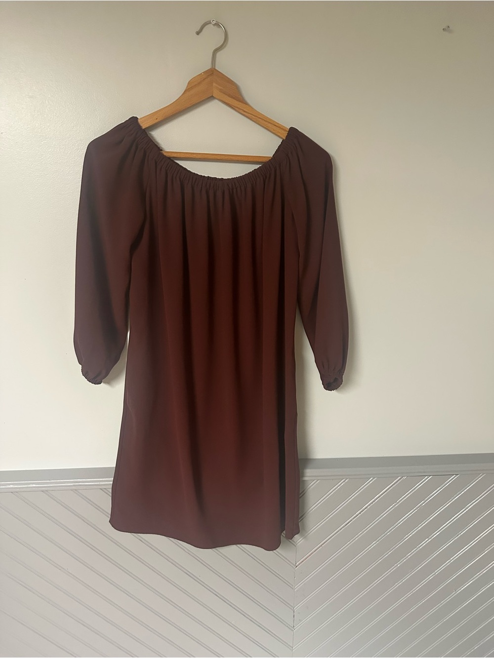 Aritzia Wilfred Burgundy Off-Shoulder Mini Dress